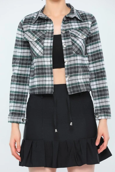 Bkmc Çift Cepli Ekose Desenli Alt Ipli Gömlek Yeşil