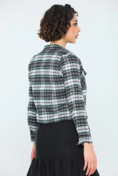 Bkmc Çift Cepli Ekose Desenli Alt Ipli Gömlek Yeşil - 2