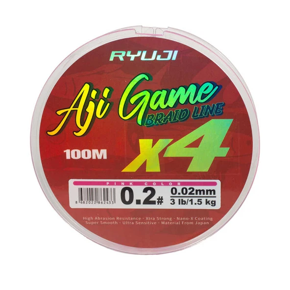 RYUJI AJI GAME 4X, 100M, PİNK İP MİSİNA  Standart 0.04MM