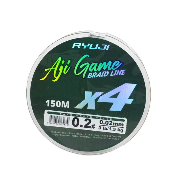 RYUJI AJI GAME 4X, 150M, DARK GREEN İP MİSİNA  Standart 0.02MM
