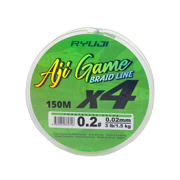 RYUJI AJI GAME 4X,150M, CHARTREUSE İP MİSİNA  Standart 02MM