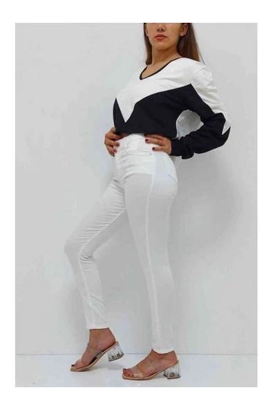 Bkmc V Yaka Kısa Sweatshirt Beyaz-siyah - 4