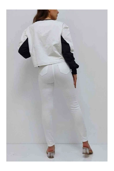 Bkmc V Yaka Kısa Sweatshirt Beyaz-siyah - 5