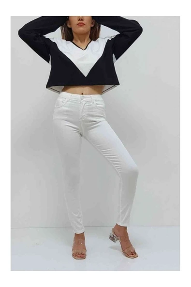 Bkmc V Yaka Kısa Sweatshirt Beyaz-siyah