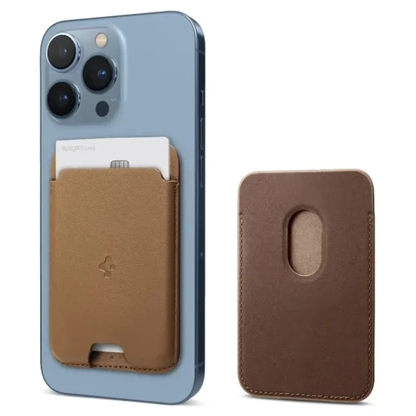 Spigen Valentinus (MagFit) İphone 14, 13, 12 için Manyetik Cüzdan Kartlık 2 Kartlı PU Brown