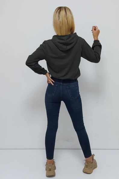 Bkmc Kapüşonlu Altı Lastikli Sweatshirt Haki - 2