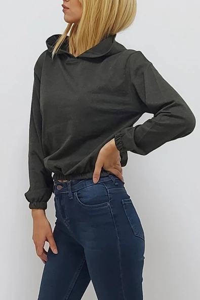 Bkmc Kapüşonlu Altı Lastikli Sweatshirt Haki - 4