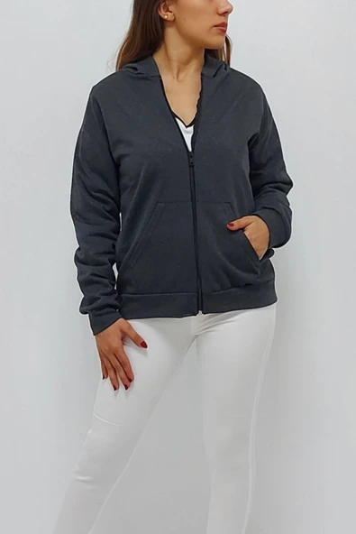 Bkmc Kapüşonlu Fermuarlı Sweatshirt Antrasit ( (kral)) - 2