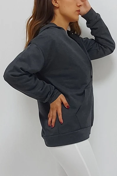 Bkmc Kapüşonlu Fermuarlı Sweatshirt Antrasit ( (kral)) - 6