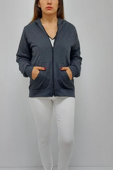 Bkmc Kapüşonlu Fermuarlı Sweatshirt Antrasit ( (kral))