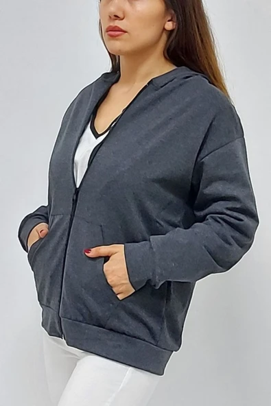 Bkmc Kapüşonlu Fermuarlı Sweatshirt Antrasit ( (kral)) - 5