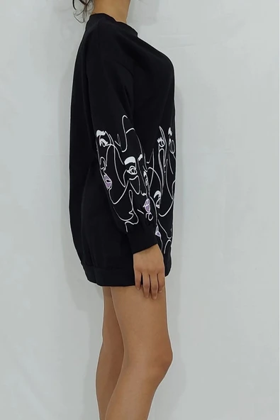 Bkmc Önü Kolları Kız Baskılı Sweatshirt Siyah ()comfi Shop) - 4