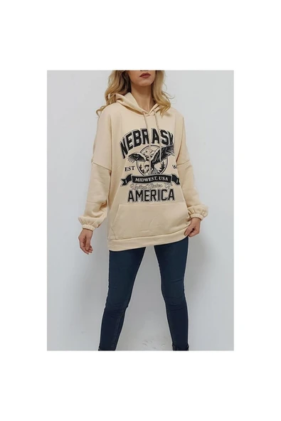 Bkmc Üç Iplik Kapüşonlu Baskılı Sweatshirt Krem ( (tween)) (tween)