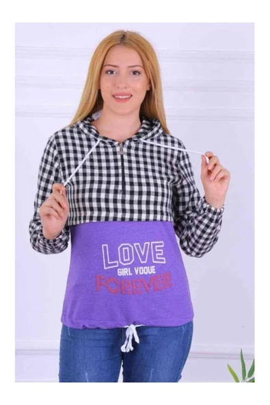 Bkmc Kapüşonlu Baskılı Oduncu Sweatshirt Mor (Lisinya) - 2