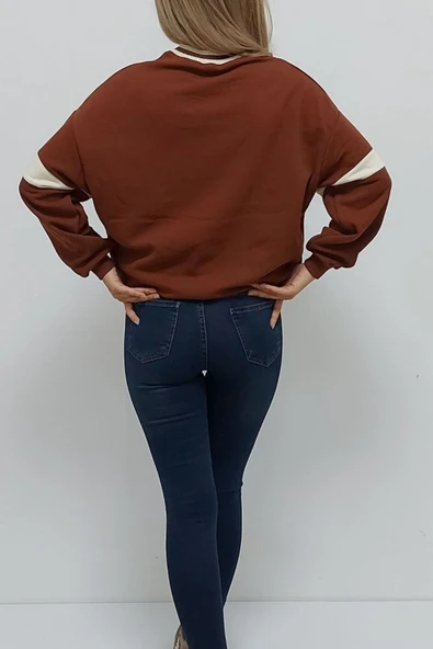 Bkmc California Baskılı Kolej Yaka Oversize Içi Tüylü Sweatshirt Kiremit - 5