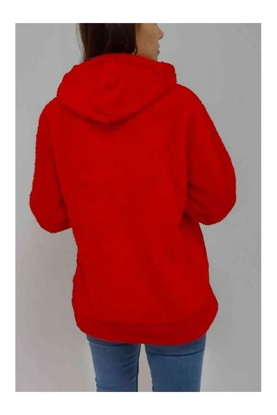 Bkmc New York Baskılı Kapüşonlu Peluş Sweatshirt Kırmızı - 5
