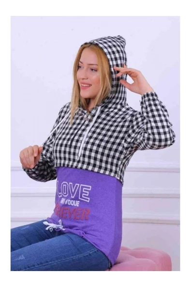 Bkmc Kapüşonlu Baskılı Oduncu Sweatshirt Mor (Lisinya) - 4