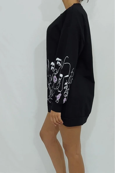 Bkmc Önü Kolları Kız Baskılı Sweatshirt Siyah ()comfi Shop) - 3