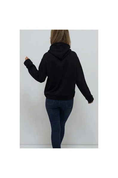 Bkmc Chicago Baskılı Kapüşonlu Oversize Içi Tüylü Sweatshirt Siyah - 5