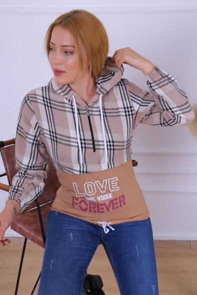 Bkmc Kapüşonlu Baskılı Oduncu Sweatshirt Krem Krem-m - 3