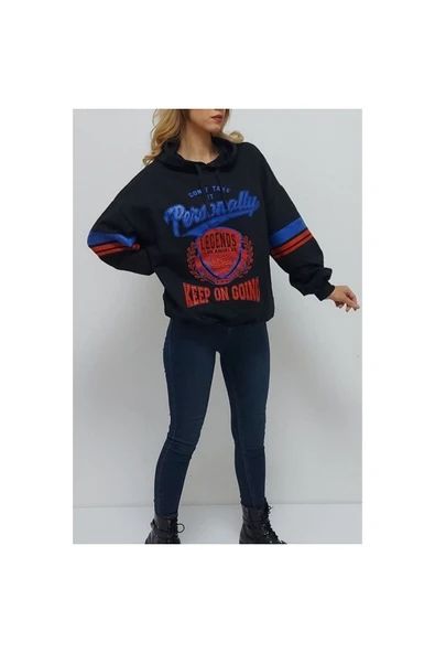 Bkmc Kapüşonlu Baskılı Içi Pamuk Sweatshirt Siyah - 3