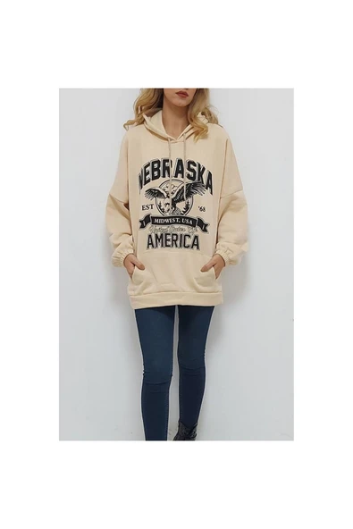 Bkmc Üç Iplik Kapüşonlu Baskılı Sweatshirt Krem ( (tween)) (tween) - 2