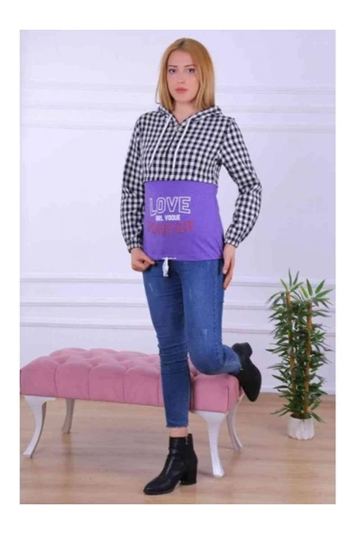 Bkmc Kapüşonlu Baskılı Oduncu Sweatshirt Mor (Lisinya) - 3