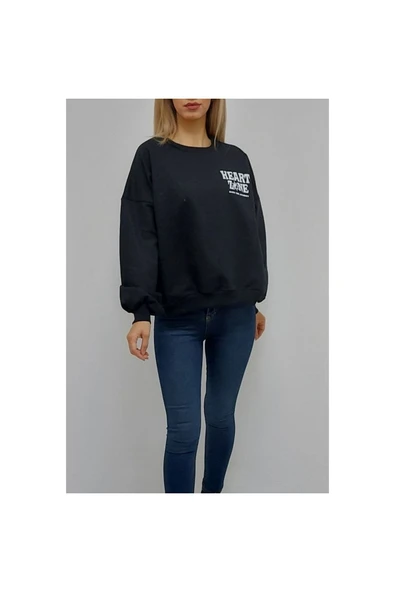 Bkmc Arkasıda Baskılı Oversize Sweatshirt Siyah (CLZ)