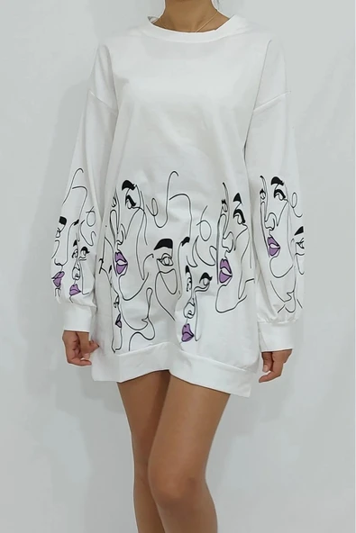Bkmc Önü Kolları Kız Baskılı Sweatshirt Beyaz - 4