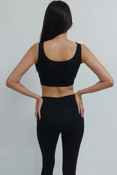 Bkmc Fitilli Beli Lastikli Crop Atlet Siyah - 5