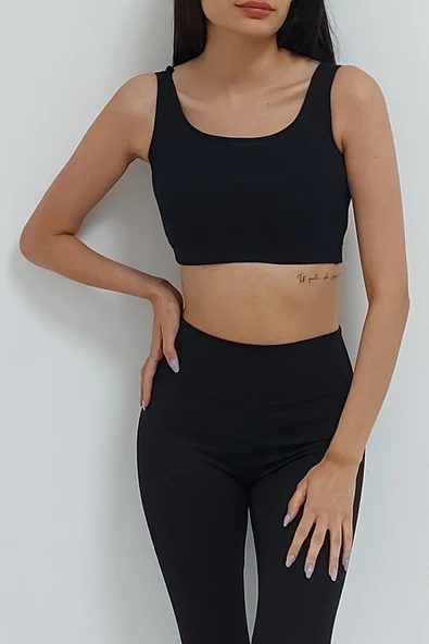 Bkmc Fitilli Beli Lastikli Crop Atlet Siyah - 2