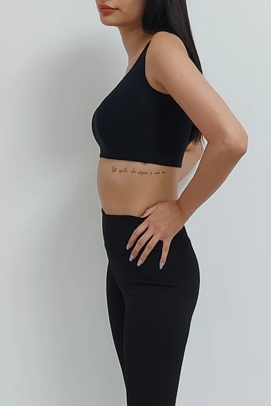 Bkmc Fitilli Beli Lastikli Crop Atlet Siyah - 3