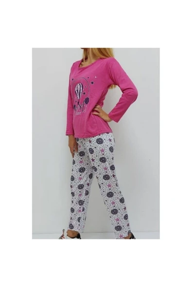 Bkmc Baskılı Içi Tüylü Pijama Takımı Fuşya - 3