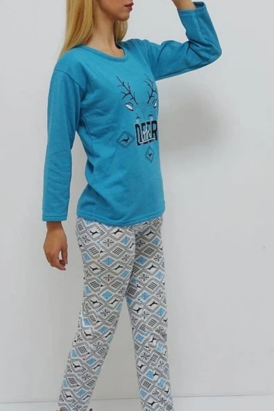 Bkmc Baskılı İçi Tüylü Pijama Takımı Turkuaz - 5