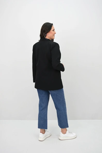 Kadın Büyük Beden Astarlı Düğmeli Blazer Ceket 9008-25-1 - 5