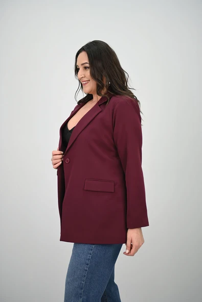 Kadın Büyük Beden Astarlı Düğmeli Blazer Ceket 9008-25-1 - 10
