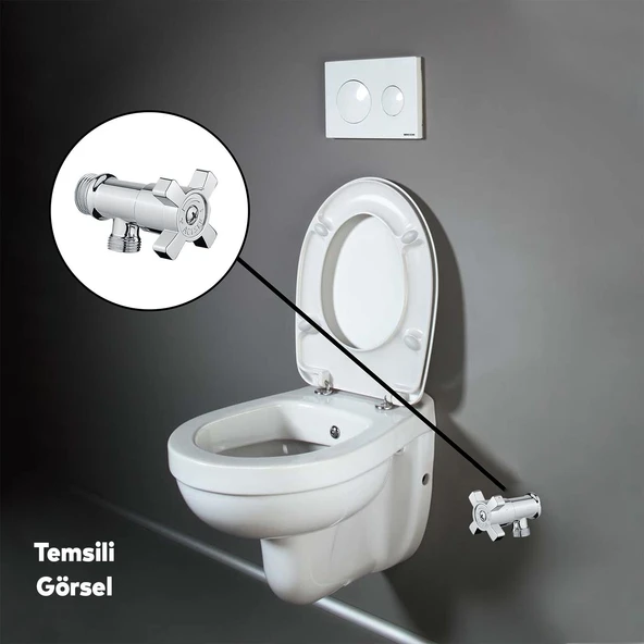 Taharet Musluğu Ara Musluk Klozet Alafranga Flex Hortum Bağlantı Çevirmeli Metal Rezervuar Wc - 2