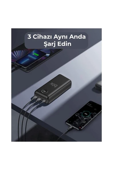 Bix Pb201 Üç Portlu 20000mah 22.5w Hızlı Şarj 4.0 Pd Giriş/çıkışlı Led Göstergeli Powerbank Siyah - 7