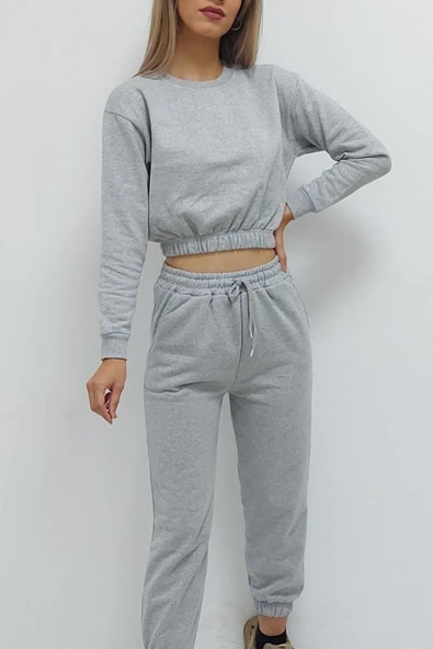 Bkmc Bisiklet Yaka Içi Tüylü Eşofman Takımı Gri - 6