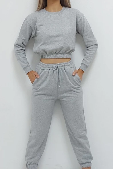 Bkmc Bisiklet Yaka Içi Tüylü Eşofman Takımı Gri