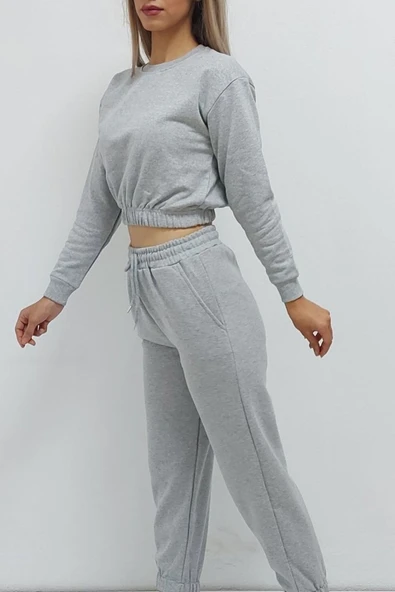 Bkmc Bisiklet Yaka Içi Tüylü Eşofman Takımı Gri - 8
