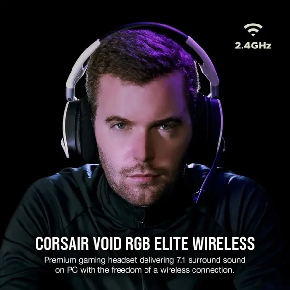 7.1 Surround Ses ile Corsair VOID RGB Elite Kablosuz Premium Oyun Kulaklığı Beyaz VOID RGB ELITE WIRELESS