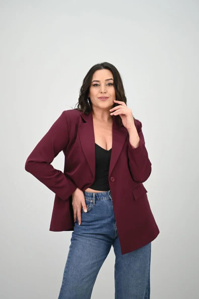 Kadın Büyük Beden Astarlı Düğmeli Blazer Ceket 9008-25-1 - 11