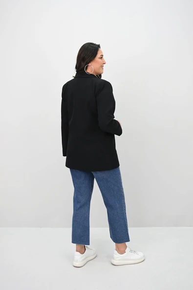 Kadın Büyük Beden Astarlı Düğmeli Blazer Ceket 9008-25-1 - 5