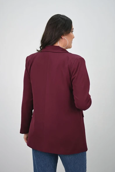 Kadın Büyük Beden Astarlı Düğmeli Blazer Ceket 9008-25-1 - 9