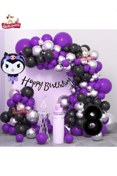 Laviyosa Yaş Folyolu Kuromi Temalı Balon Seti Kuromi Doğum Günü Parti Seti Süsü - 7