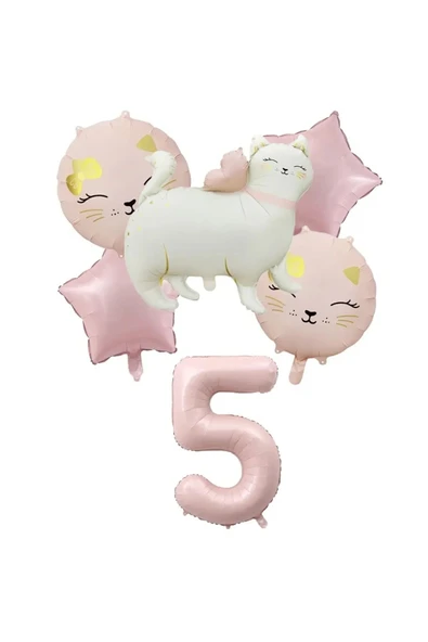 Laviyosa RETRO SEVİMLİ KEDİ FOLYO BALONLU YAŞ BALONLU DOĞUM GÜNÜ PARTİ SETİ SÜSÜ - Resim 2