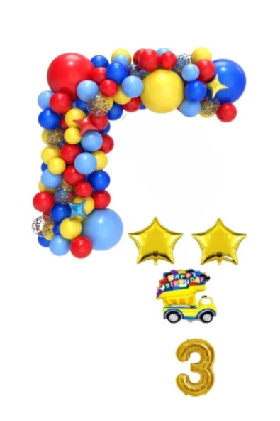Laviyosa SARI KAMYON TEMALI  YAŞ RAKAM FOLYO BALONLU DOĞUM GÜNÜ PARTİ SETİ SÜSÜ ürün görseli