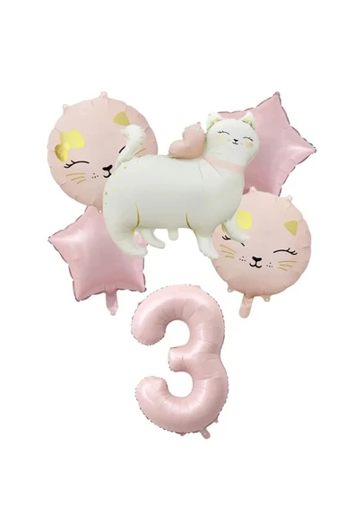 Laviyosa RETRO SEVİMLİ KEDİ FOLYO BALONLU YAŞ BALONLU DOĞUM GÜNÜ PARTİ SETİ SÜSÜ ürün görseli