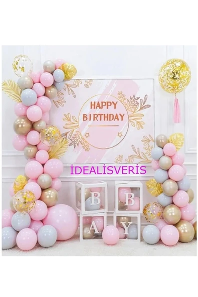 Bkmc Lüks Baby Yazılı Balon Kutusu Pembe Balon Konsepti Doğum Günü Kutlama Seti - 2